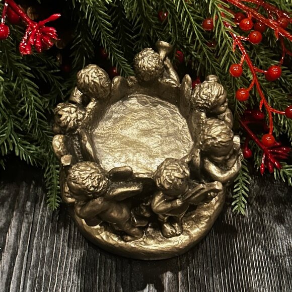 Antique Ornate Cherubs Angel Playing Instruments Candle Holder - Picture 6 of 12